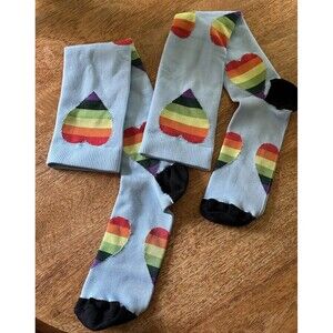 Compression Stockings Light Blue Rainbow Hearts Nurse Supportive Size Med/large